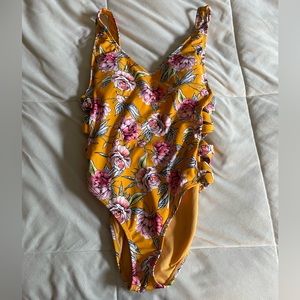 Xhilaration Orange Floral One Piece SwimSuit